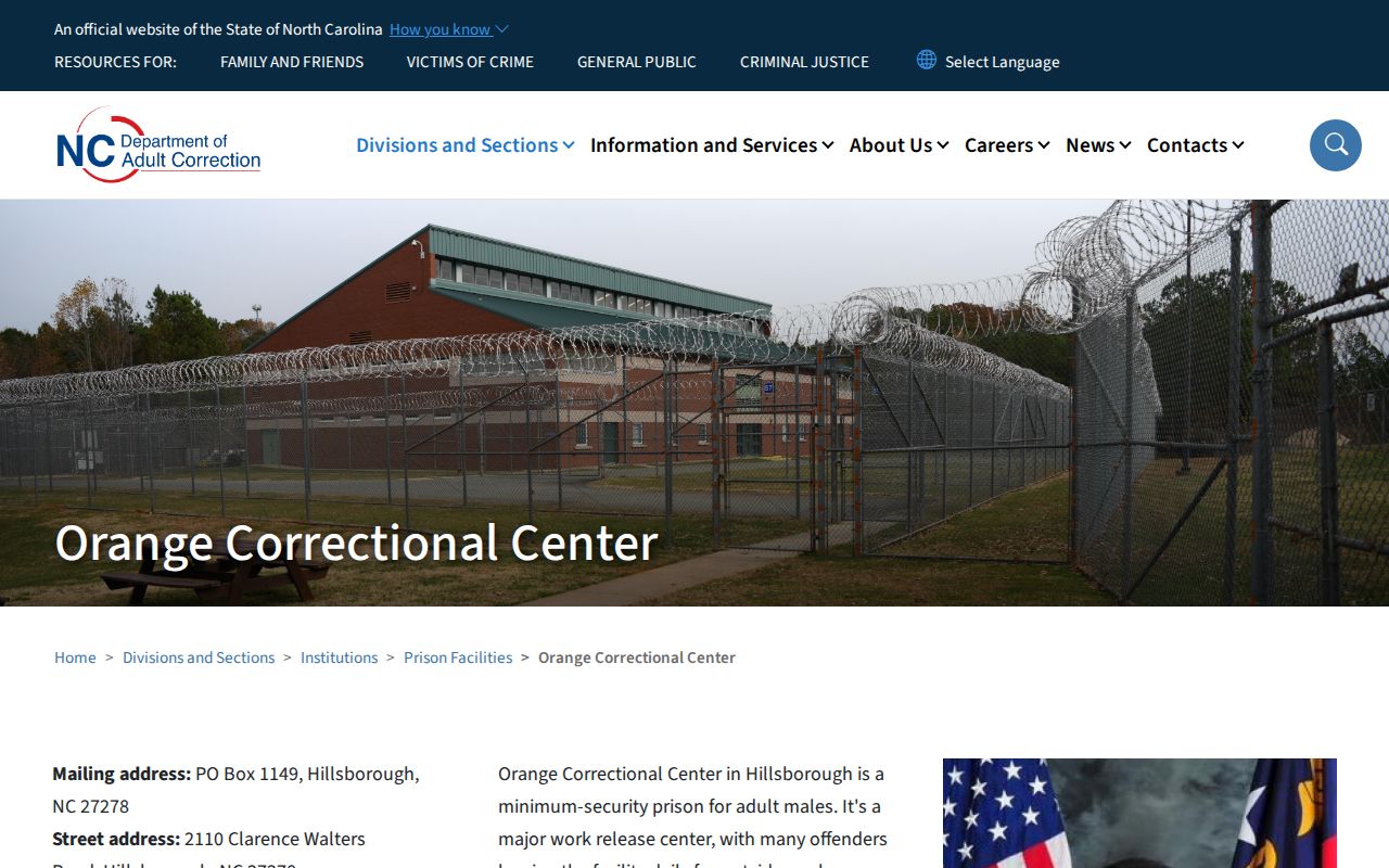 Orange Correctional Center release and reentry facility profile