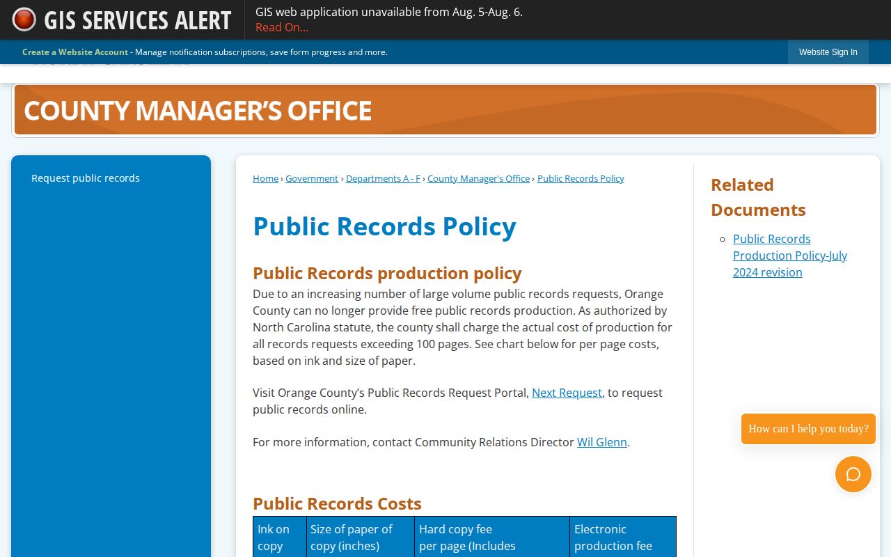 Orange County public records policy for 72-hour release requests