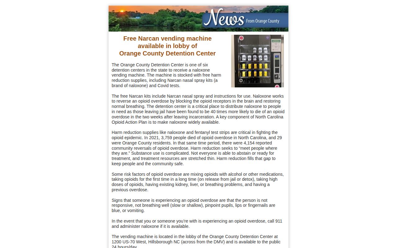 Orange County Detention Center release resource in the lobby