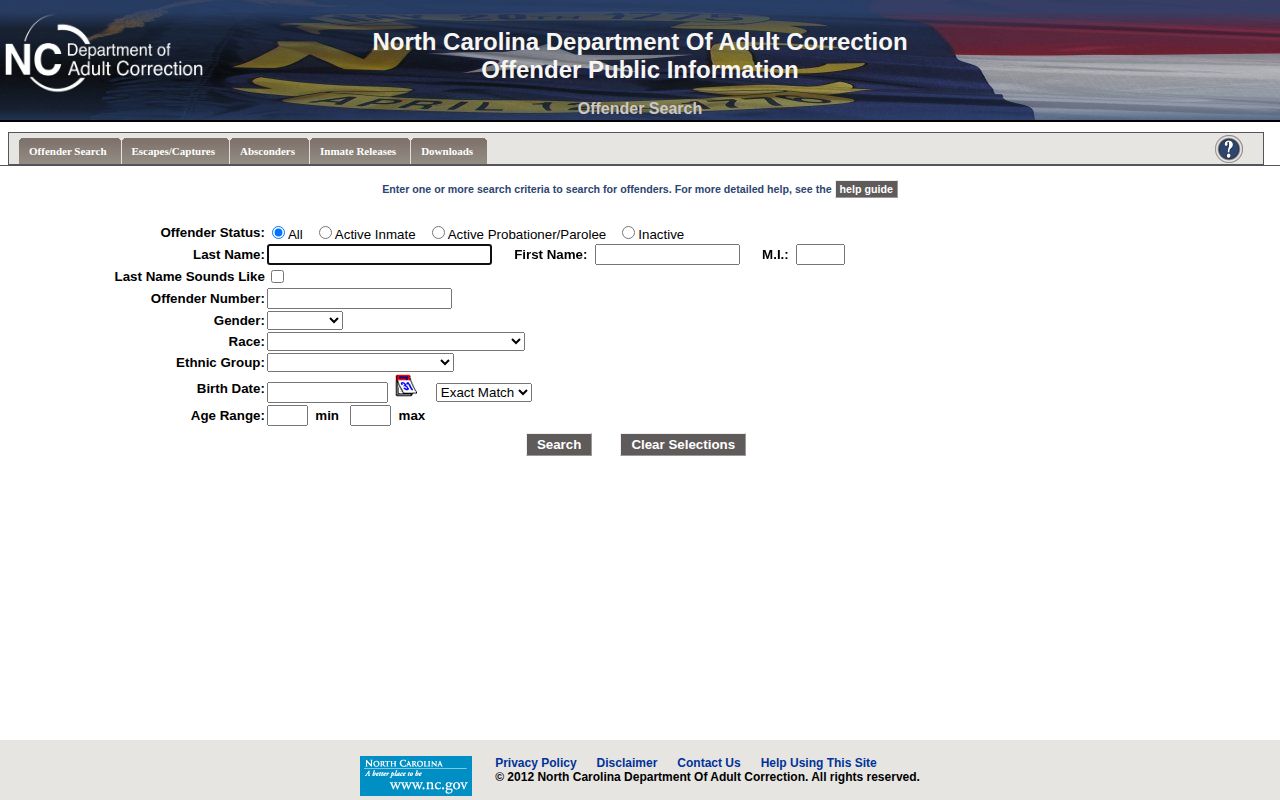 Orange County released inmate record in the NCDAC offender search