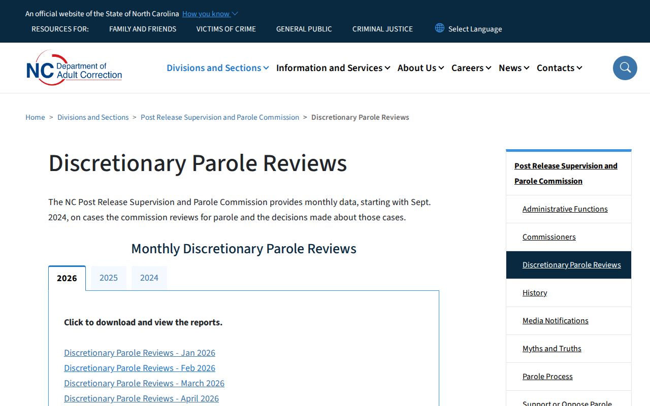 Monthly North Carolina parole decisions relevant to Orange County supervision