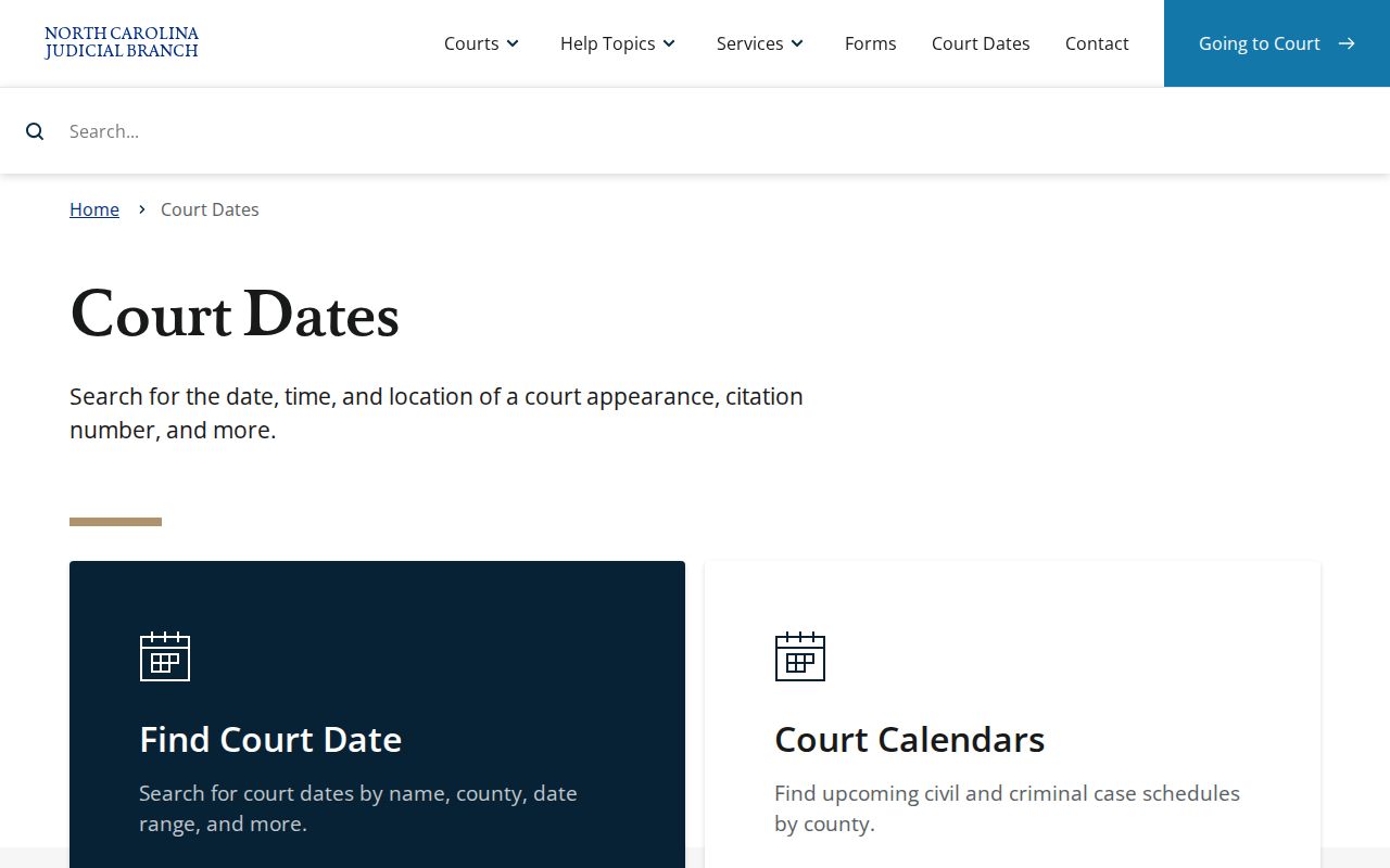 North Carolina court-date search for an Orange County release-date case